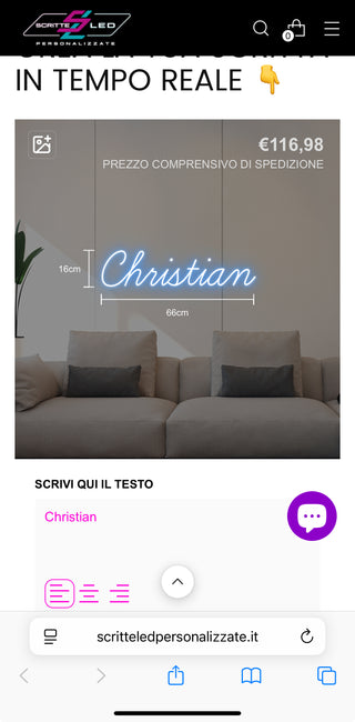 1 Scritta led personalizzata "Christian" 66x16 cm