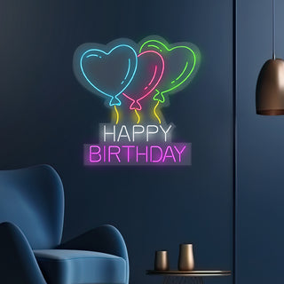 Scritta a Led Personalizzata Happy Birthday con palloncini cm 40x35