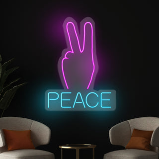 Scritta Led Personalizzato Peace con mano cm 35x43