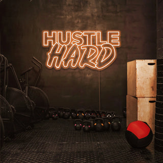 Letrero Led Personalizado Frases Personalizadas "Hustle Hard" 130 x 50 cm