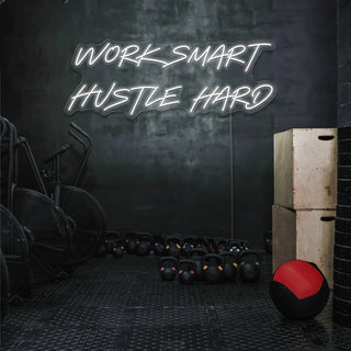 Scritta a Led Personalizzata Frasi Personalizzate "Work smart hustle hard" cm 120 x 50