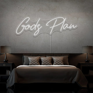 Scritta a Led Personalizzata Frasi Personalizzate "Gods Plan" cm 120 x 35