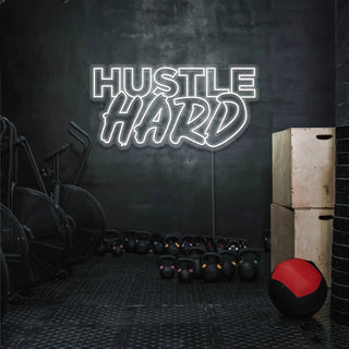 Letrero Led Personalizado Frases Personalizadas "Hustle Hard" 130 x 50 cm