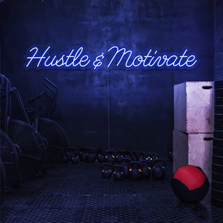 Scritta a Led Personalizzata Frasi Personalizzate "Hustle & Motivate" cm 100 x 30