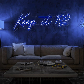 Letrero Led Personalizado Frases Personalizadas "Keep it 100" 120 x 35 cm