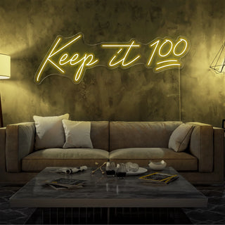 Letrero Led Personalizado Frases Personalizadas "Keep it 100" 120 x 35 cm