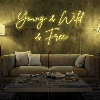 Scritta a Led Personalizzata Frasi Personalizzate "Young & Wild & Free" cm 150 x 60