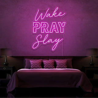 Letrero Led Personalizado Frases Personalizadas "Wake Pray Slay" 90 x 110 cm