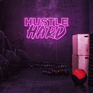 Letrero Led Personalizado Frases Personalizadas "Hustle Hard" 130 x 50 cm