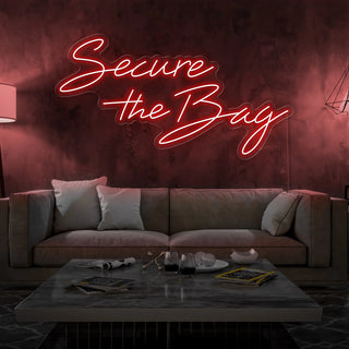 Scritta a Led Personalizzata Frasi Personalizzate "Secure the Bag" cm 140 x 45