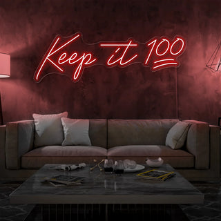 Scritta a Led Personalizzata Frasi Personalizzate "Keep it 100" cm 120 x 35