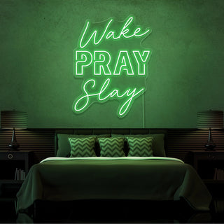 Letrero Led Personalizado Frases Personalizadas "Wake Pray Slay" 90 x 110 cm