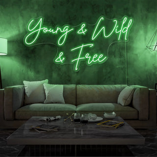 Letrero Led Personalizado Frases Personalizadas "Young &amp; Wild &amp; Free" 150 x 60 cm