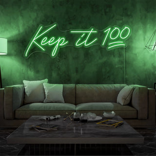 Letrero Led Personalizado Frases Personalizadas "Keep it 100" 120 x 35 cm